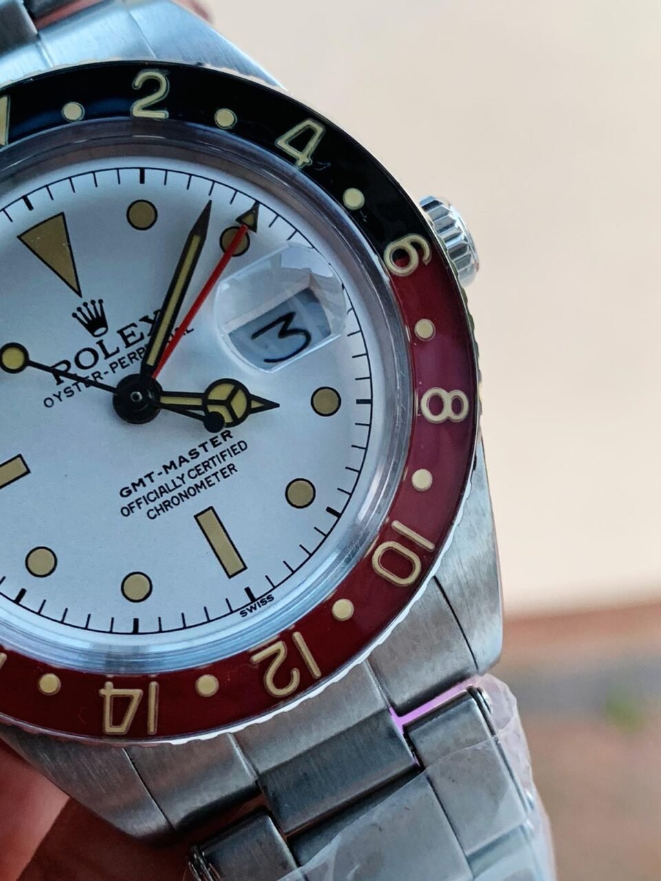 Vintage GMT Master 6542 Black/Red Bezel White Dial on SS Bracelet A2836 - Image 2