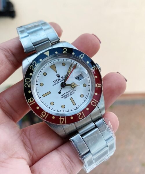 Vintage GMT Master 6542 Black/Red Bezel White Dial on SS Bracelet A2836