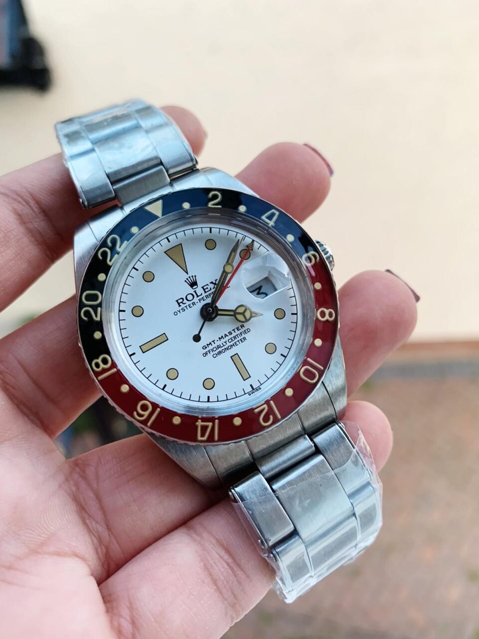 Vintage GMT Master 6542 Black/Red Bezel White Dial on SS Bracelet A2836
