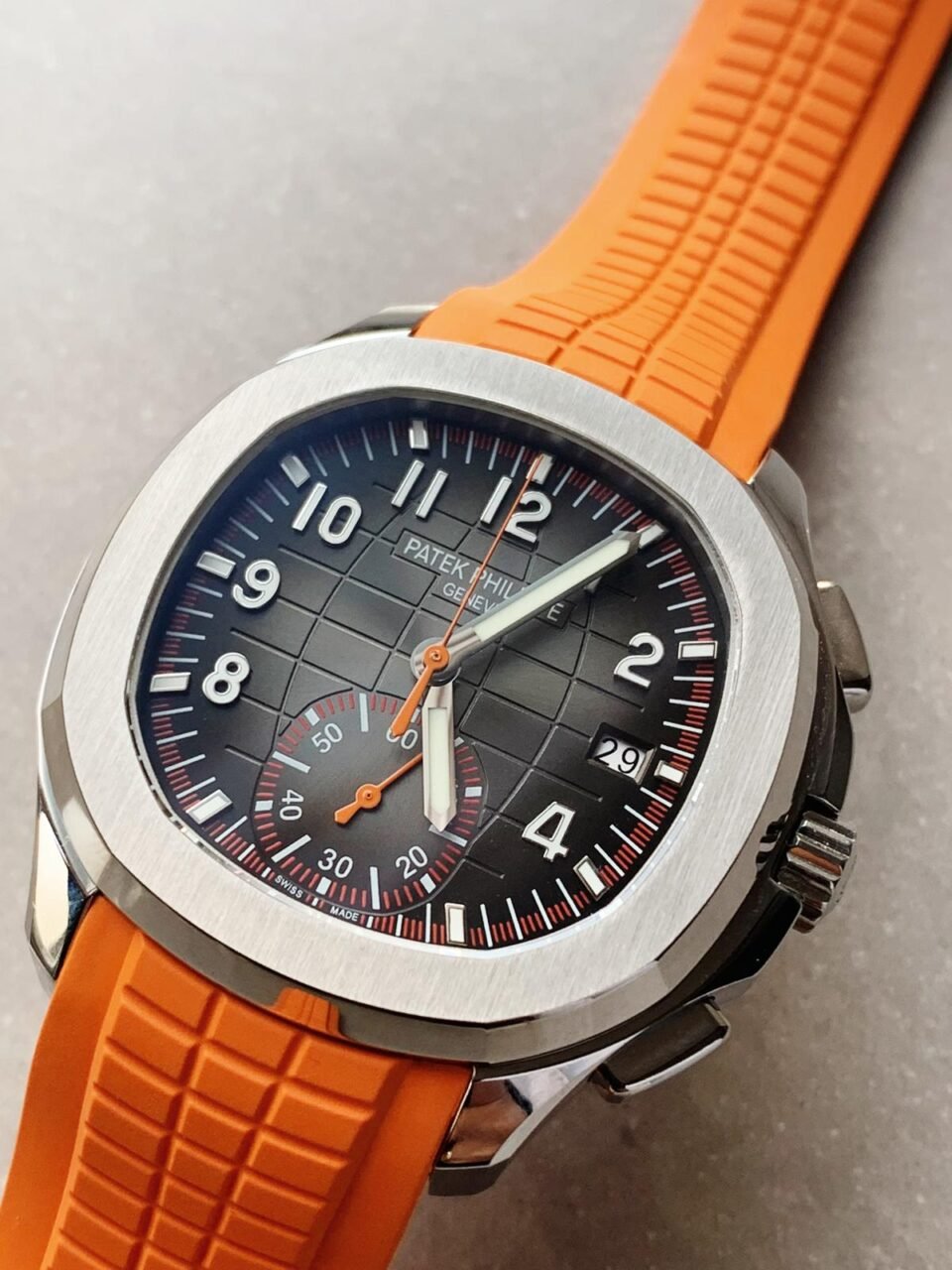 Aquanaut 5168G 42mm SS ZF 1:1 Best Edition Black Dial on Orange Rubber Strap - Image 4