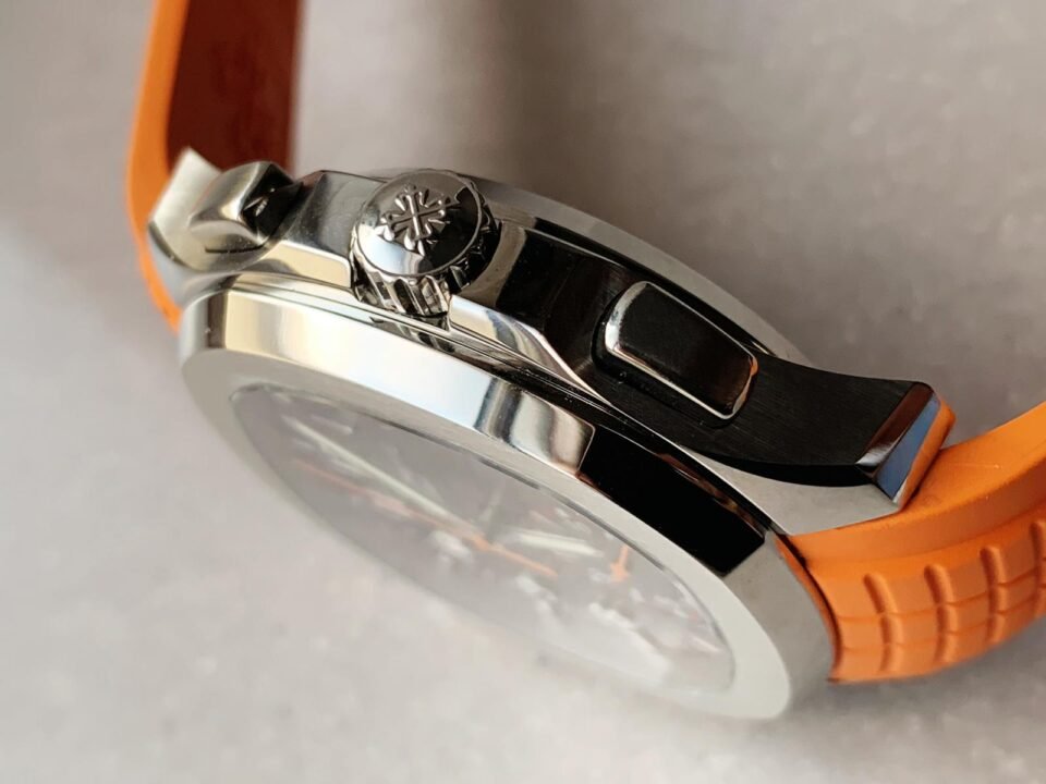 Aquanaut 5168G 42mm SS ZF 1:1 Best Edition Black Dial on Orange Rubber Strap - Image 7
