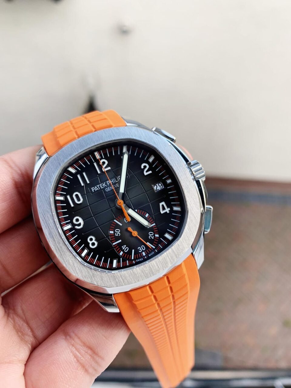 Aquanaut 5168G 42mm SS ZF 1:1 Best Edition Black Dial on Orange Rubber Strap