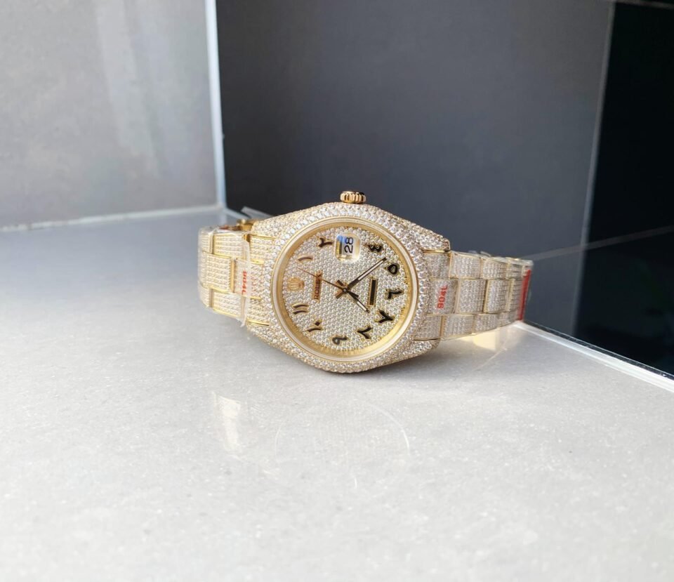 OYSTER PERPETUAL 41mm 904L SS SILVER/GOLD MOISSANITE DIAMONDS BRACELET AND DIAL A2824 iced out - Image 4
