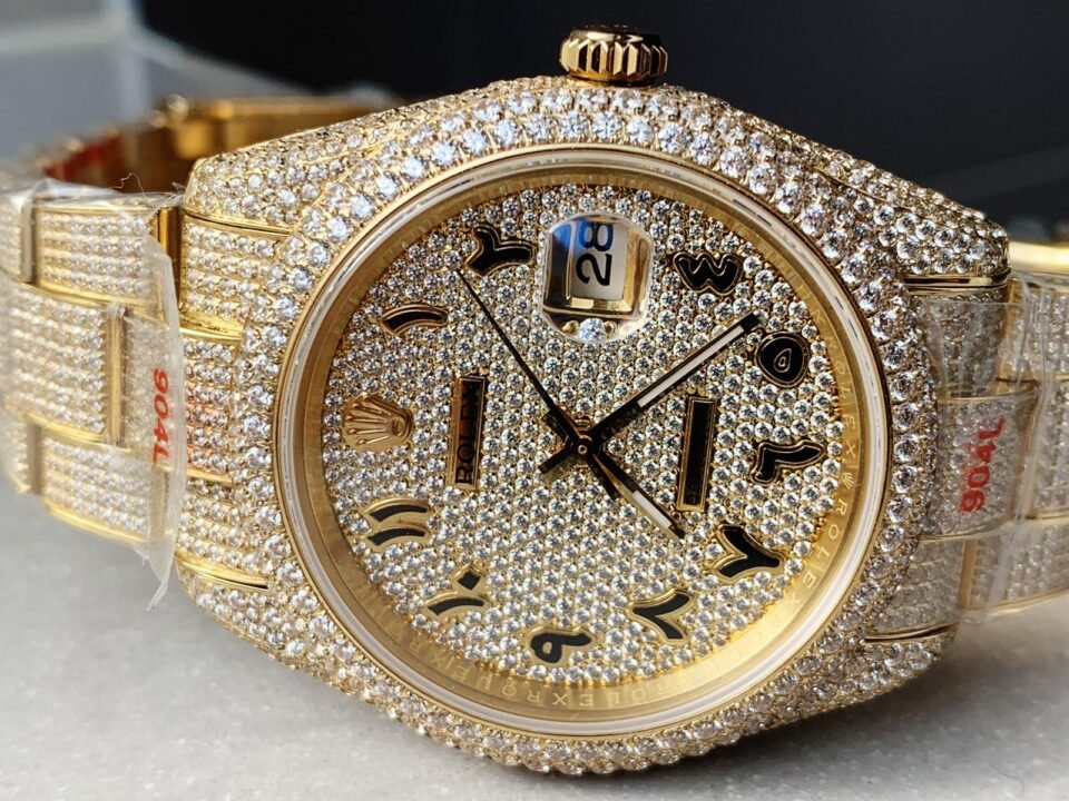 OYSTER PERPETUAL 41mm 904L SS SILVER/GOLD MOISSANITE DIAMONDS BRACELET AND DIAL A2824 iced out - Image 3