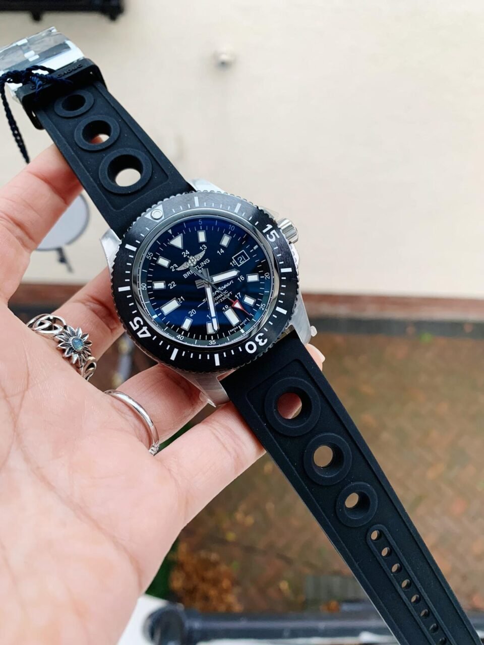 Superocean 44mm Special GF 1:1 Best Edition Black Dial on Black Rubber Strap A2824