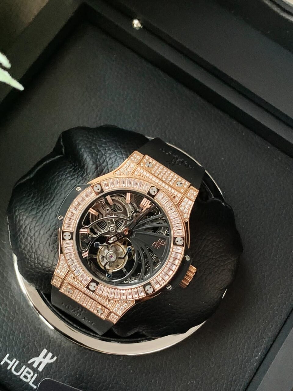 Big Bang Tourbillon Automatic ICED OUT 18K GOLD PLATED Textured Dial on Black Rubber Strap - Image 5