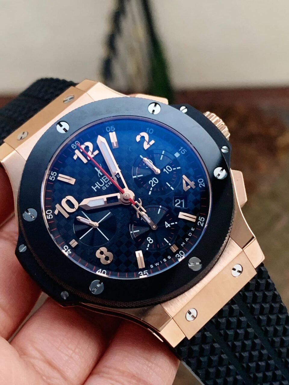 Big Bang 44mm Rose Gold Ceramic Black CF Dial on Black Gummy Strap - Image 3
