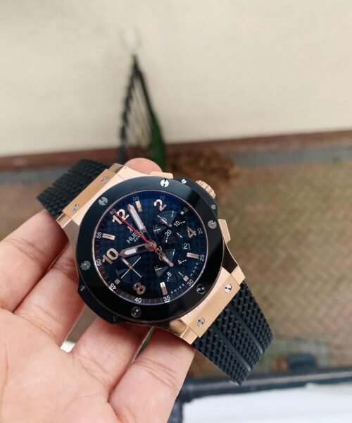Big Bang 44mm Rose Gold Ceramic Black CF Dial on Black Gummy Strap