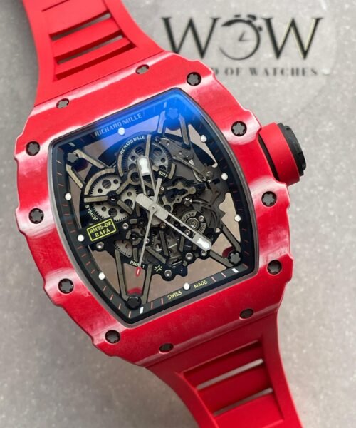 RM035-02 Red Carbon ZF 1:1 Best Edition Skeleton Dial on Red Rubber Strap NH05A V5