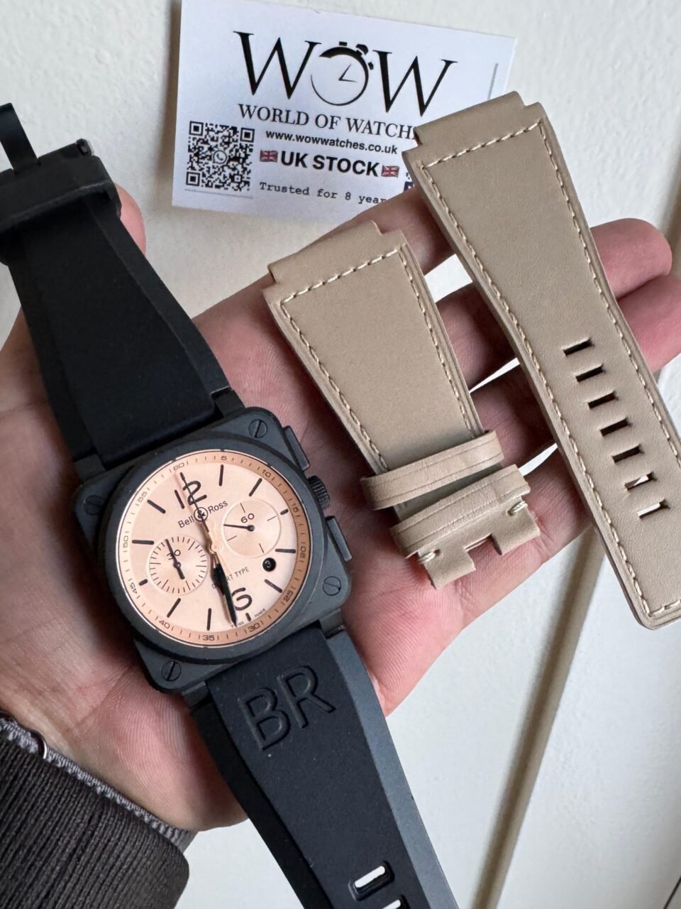 BR03-94 Chronograph 42mm Black bezel BRF Salmon Dial on Rubber strap Strap A2824 - Image 4