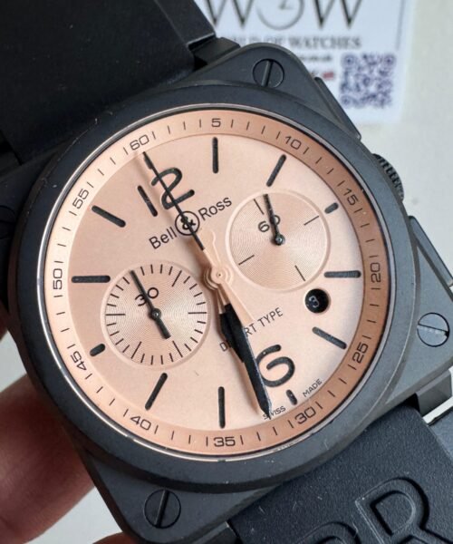 BR03-94 Chronograph 42mm Black bezel BRF Salmon Dial on Rubber strap Strap A2824