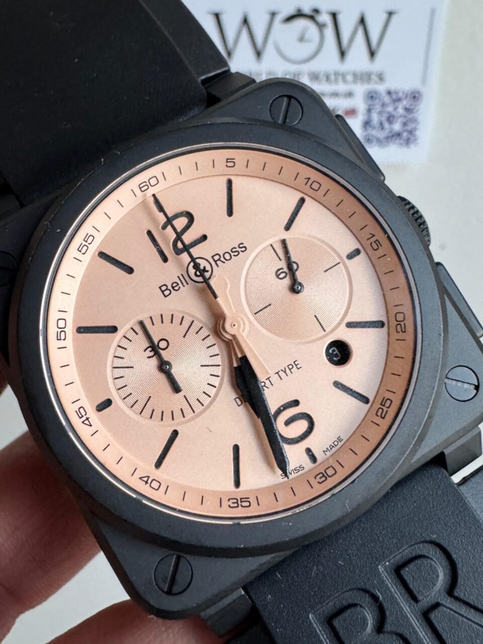 BR03-94 Chronograph 42mm Black bezel BRF Salmon Dial on Rubber strap Strap A2824