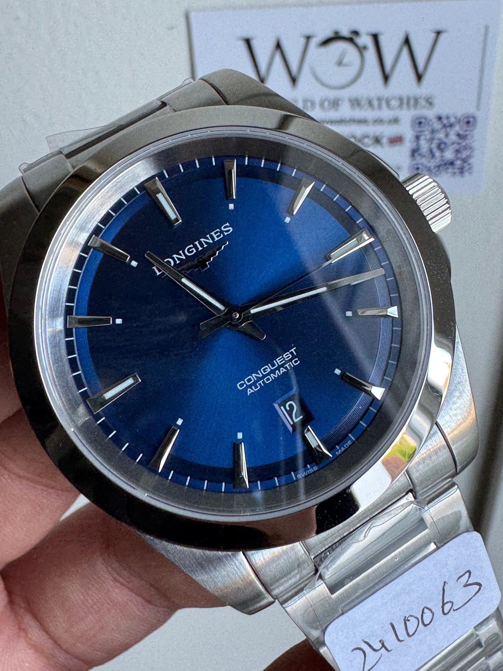 L Conquest 2023 L3.830.4.02.6 OGF blue dial SS bezel SS strap Automatic Sw200