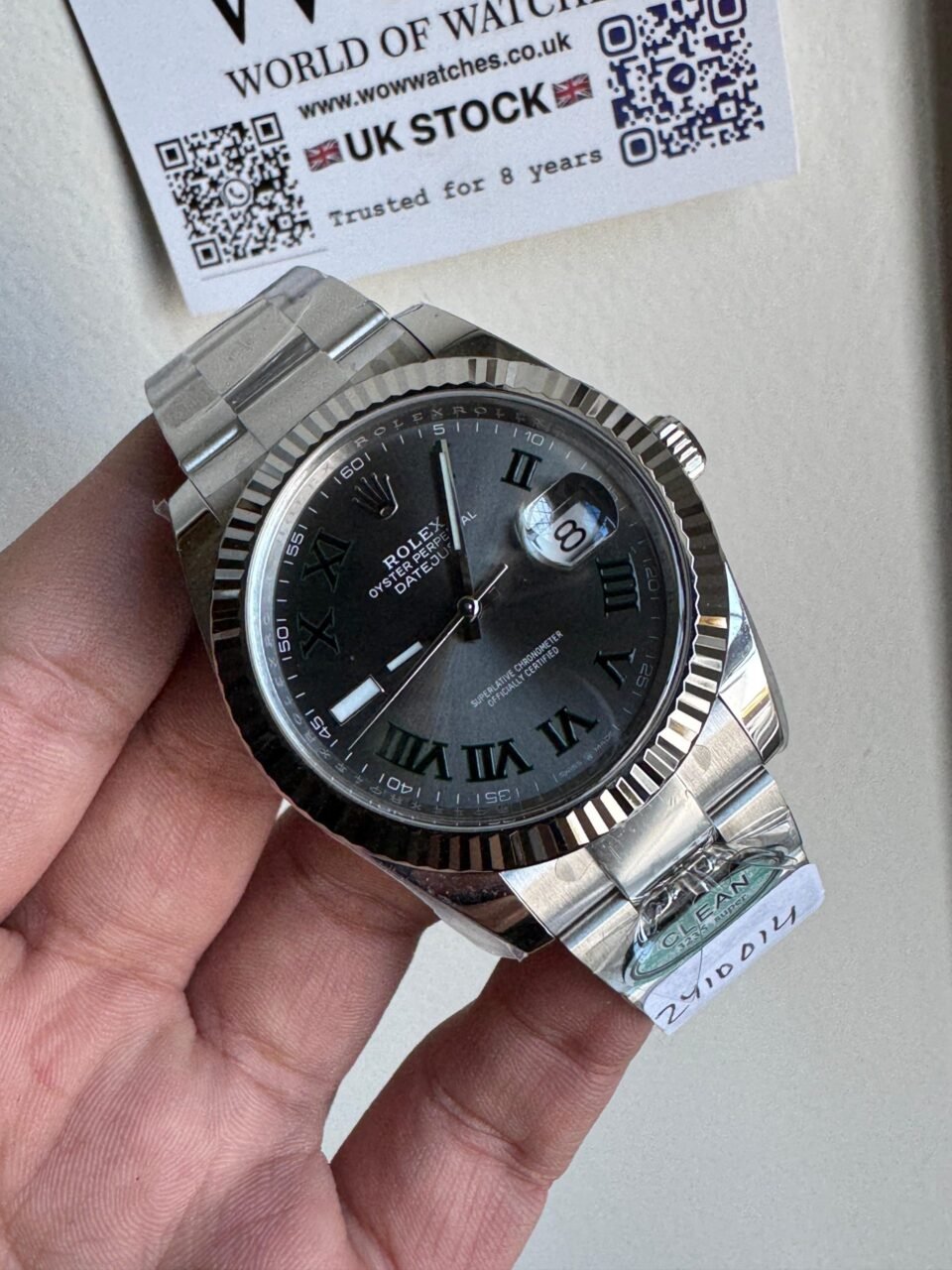 Datejust 41mm 126334 “Wimbledon” 904L SS Fluted Bezel Slate Dial on SS Oyster Bracelet Clean VR3235