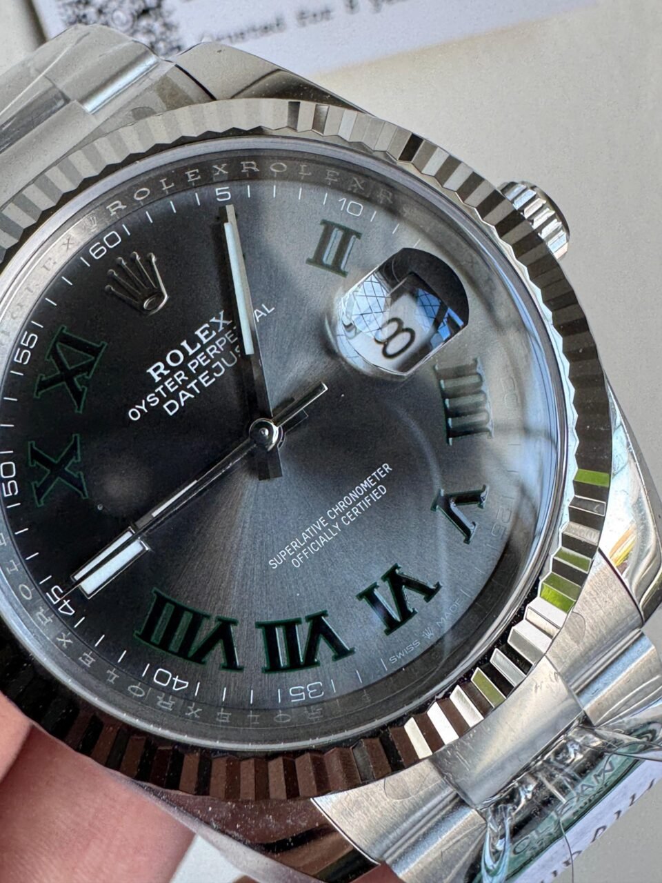 Datejust 41mm 126334 “Wimbledon” 904L SS Fluted Bezel Slate Dial on SS Oyster Bracelet Clean VR3235 - Image 3