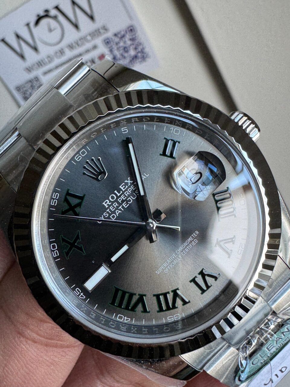 Datejust 41mm 126334 “Wimbledon” 904L SS Fluted Bezel Slate Dial on SS Oyster Bracelet Clean VR3235 - Image 2