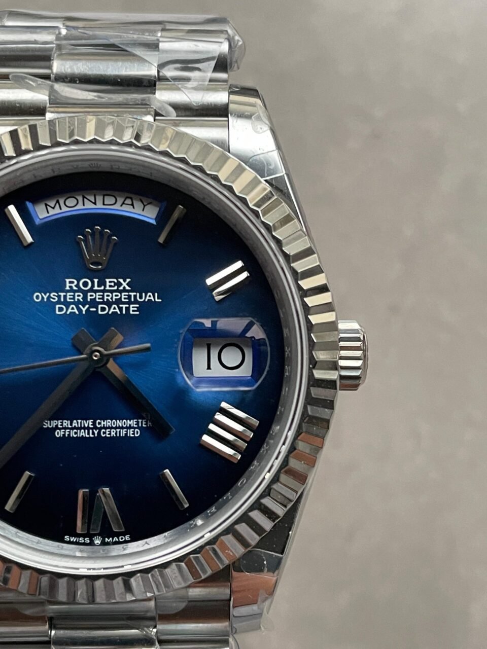 DayDate 40 SS QF Best Edition 904L Steel Blue/Black Dial On President Bracelet A2836 V4 (Gain Weight) - Image 7