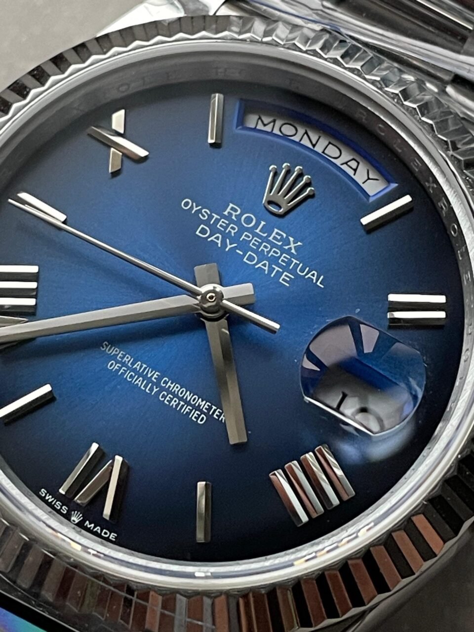DayDate 40 SS QF Best Edition 904L Steel Blue/Black Dial On President Bracelet A2836 V4 (Gain Weight) - Image 6