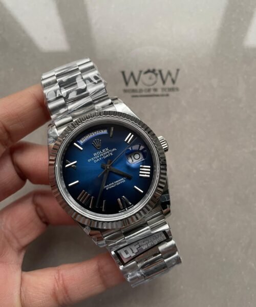 DayDate 40 SS QF Best Edition 904L Steel Blue/Black Dial On President Bracelet A2836 V4 (Gain Weight)