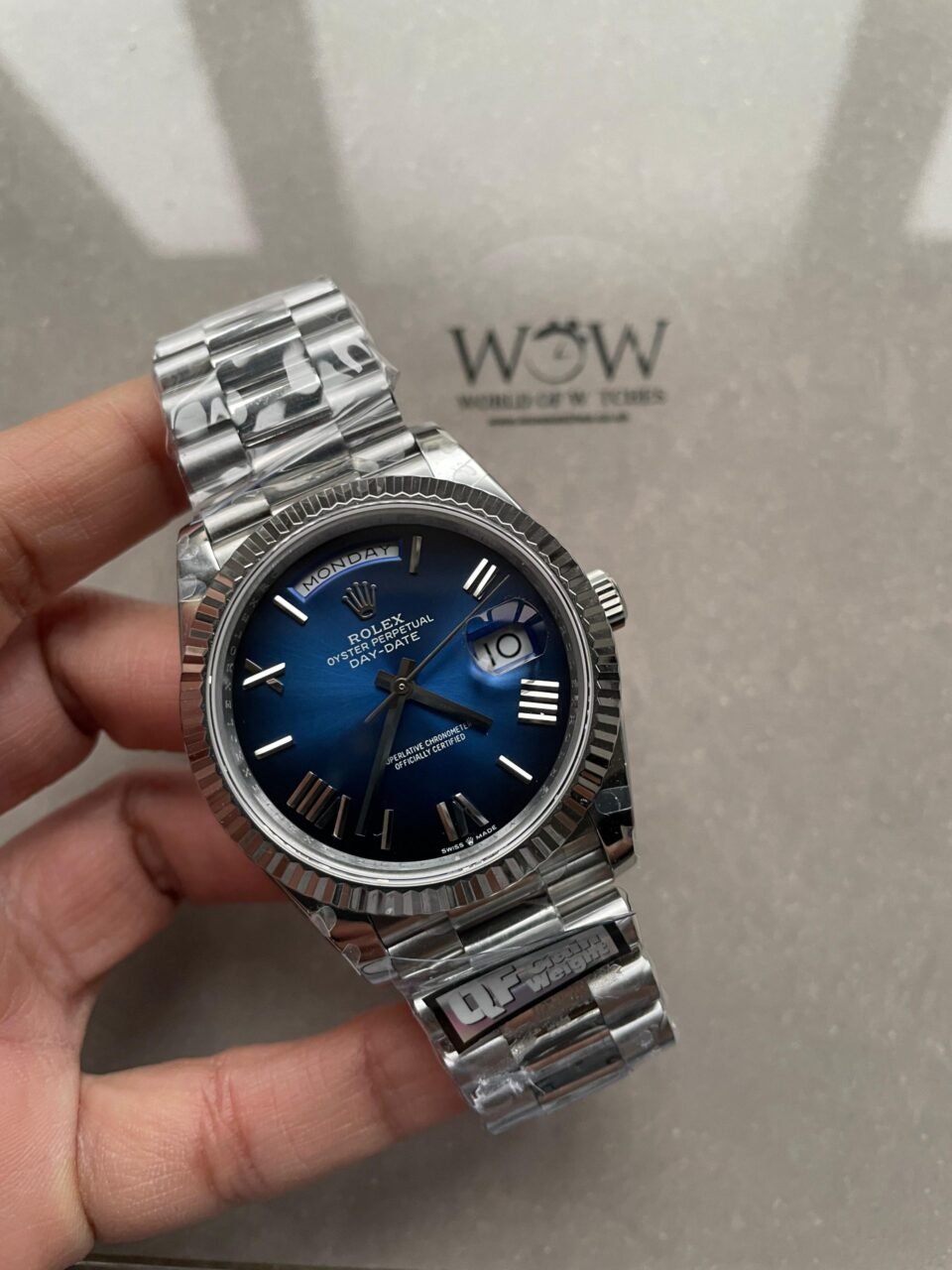 DayDate 40 SS QF Best Edition 904L Steel Blue/Black Dial On President Bracelet A2836 V4 (Gain Weight)