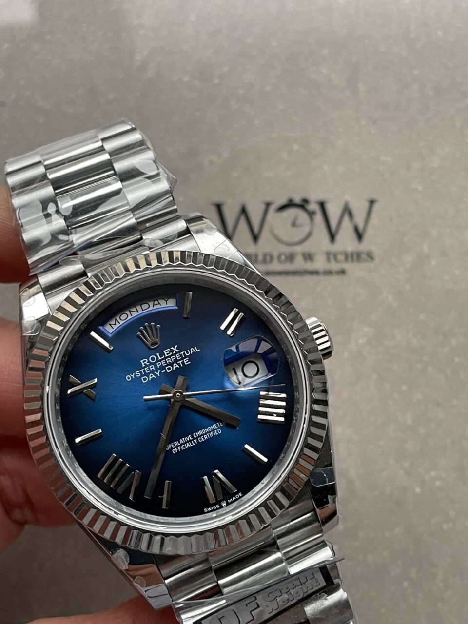 DayDate 40 SS QF Best Edition 904L Steel Blue/Black Dial On President Bracelet A2836 V4 (Gain Weight) - Image 4