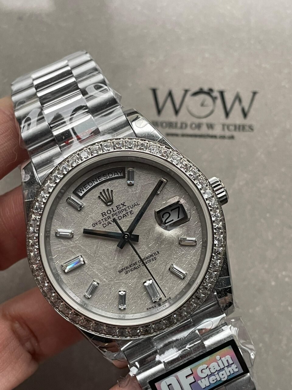 Day-Date 40mm 228349 SS Diam Bezel Meteorite Dial Diam on SS President Bracelet GSF A2836 Mod - Image 3