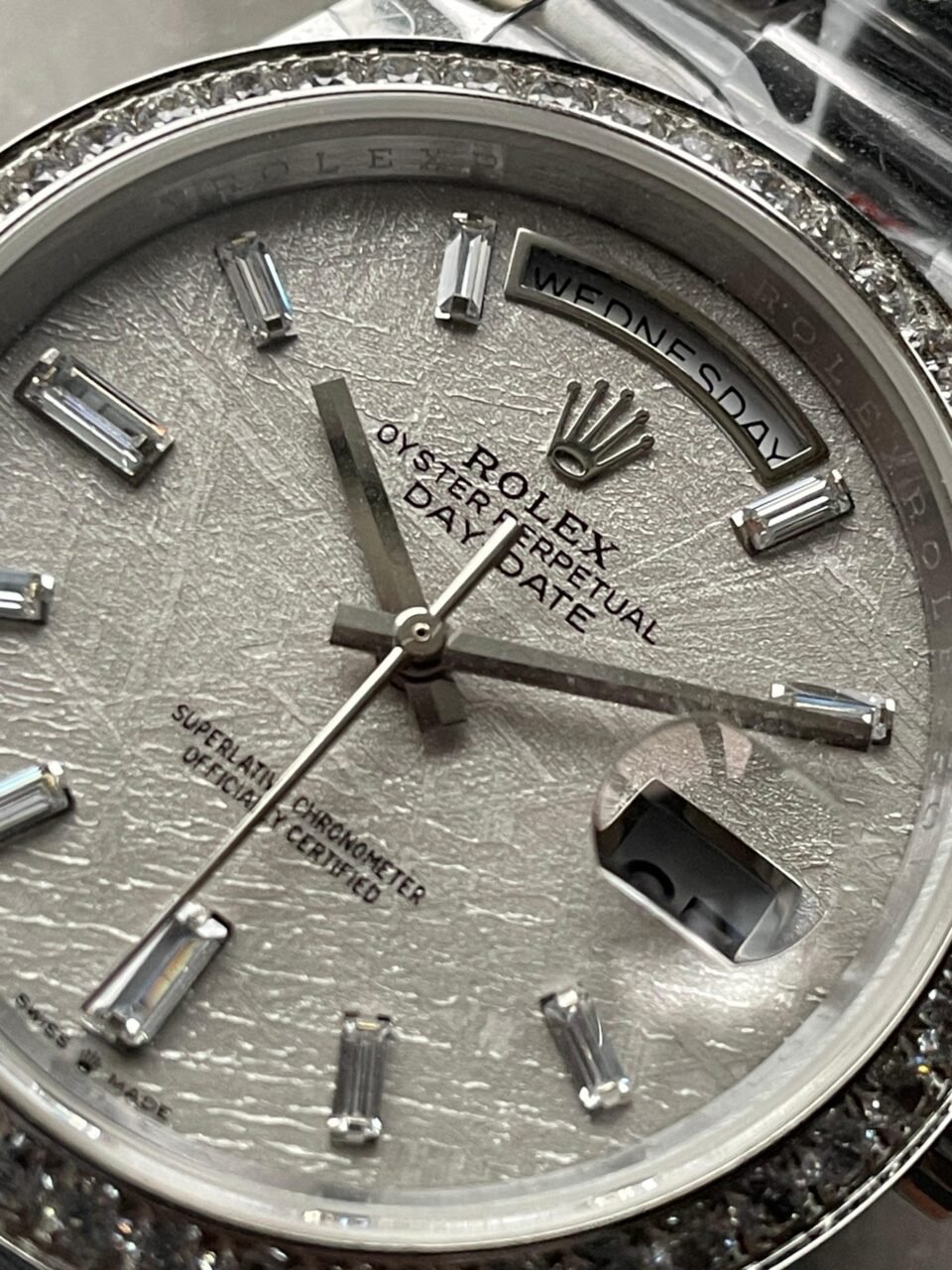 Day-Date 40mm 228349 SS Diam Bezel Meteorite Dial Diam on SS President Bracelet GSF A2836 Mod - Image 6