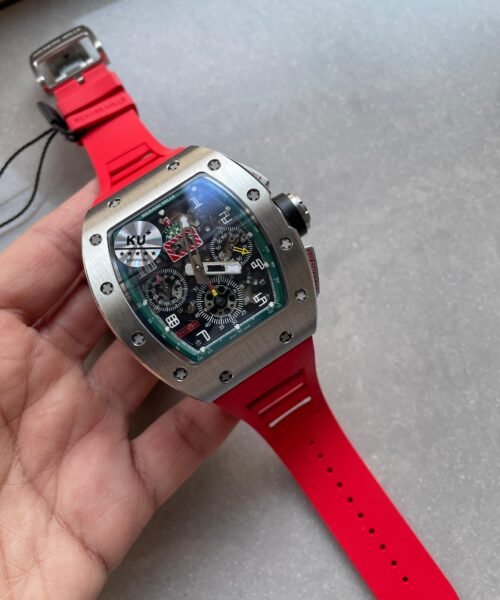 RM11-03 SS KU+F 1:1 Best Edition Crystal Skeleton Dial on Red Rubber Strap A7750