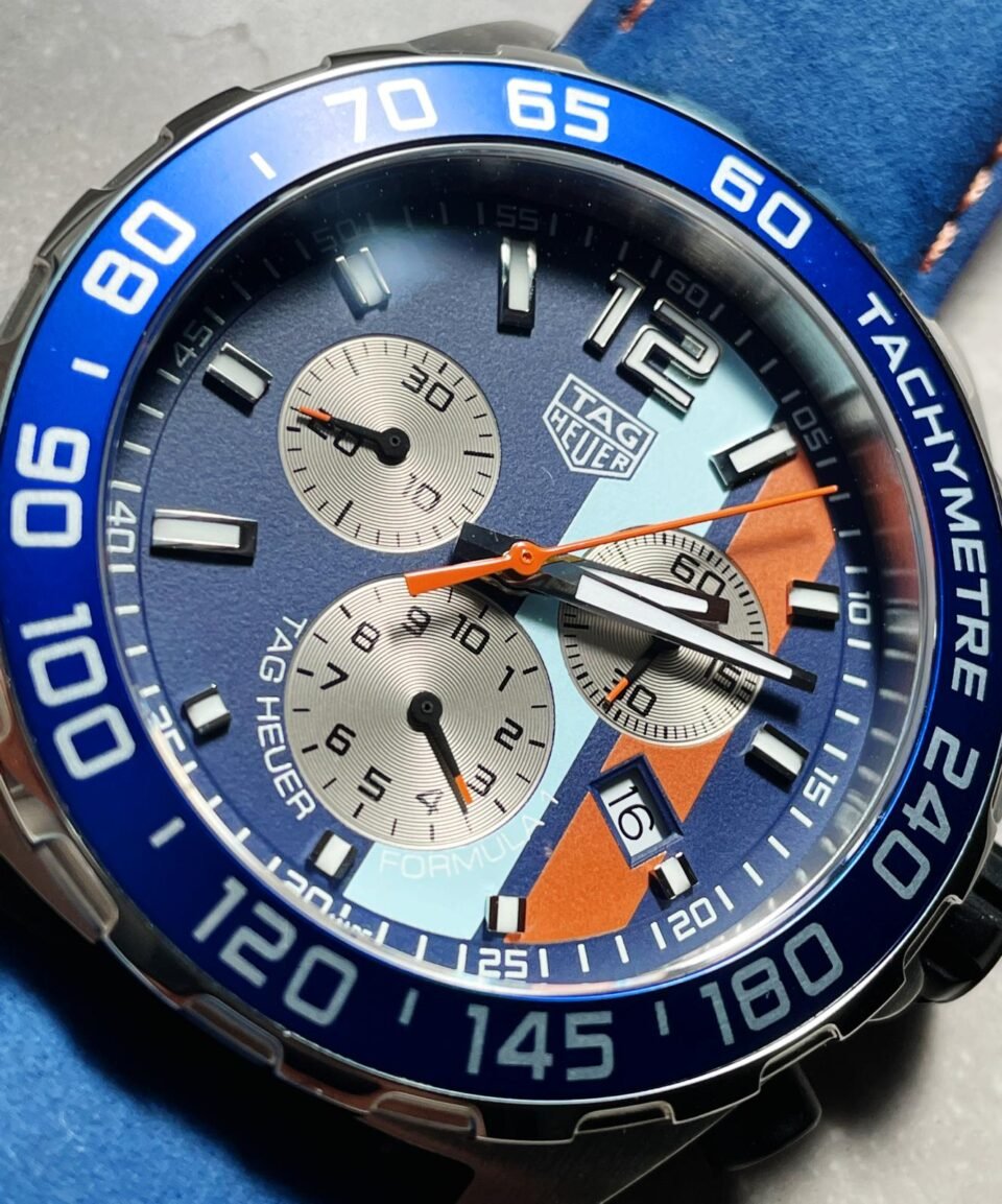 TAG Formula 1 Gulf Racing Special Edition Watch Blue dial Blue leather strap - Image 2