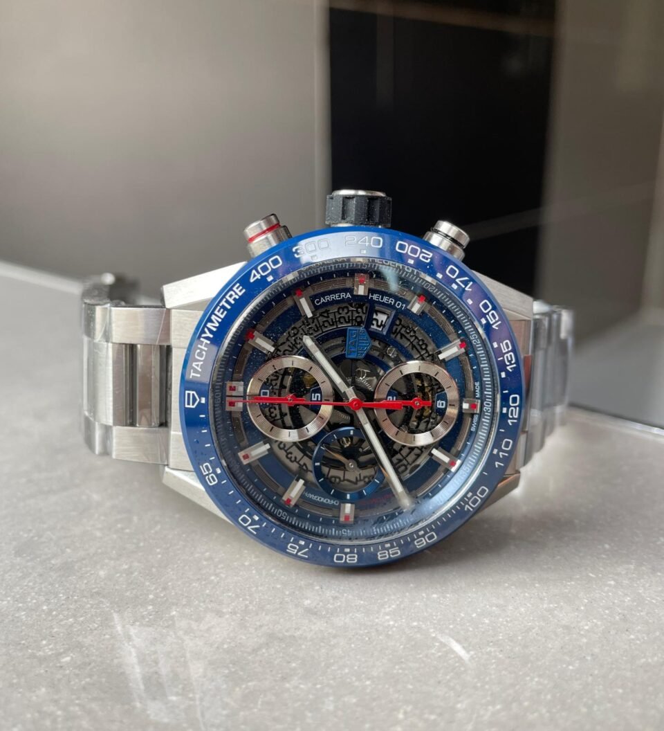Calibre Heuer 01 Chrono 43mm Ceramic XF 1:1 Best Edition Skeleton Blue Dial on stainless steel strap A1887 - Image 5