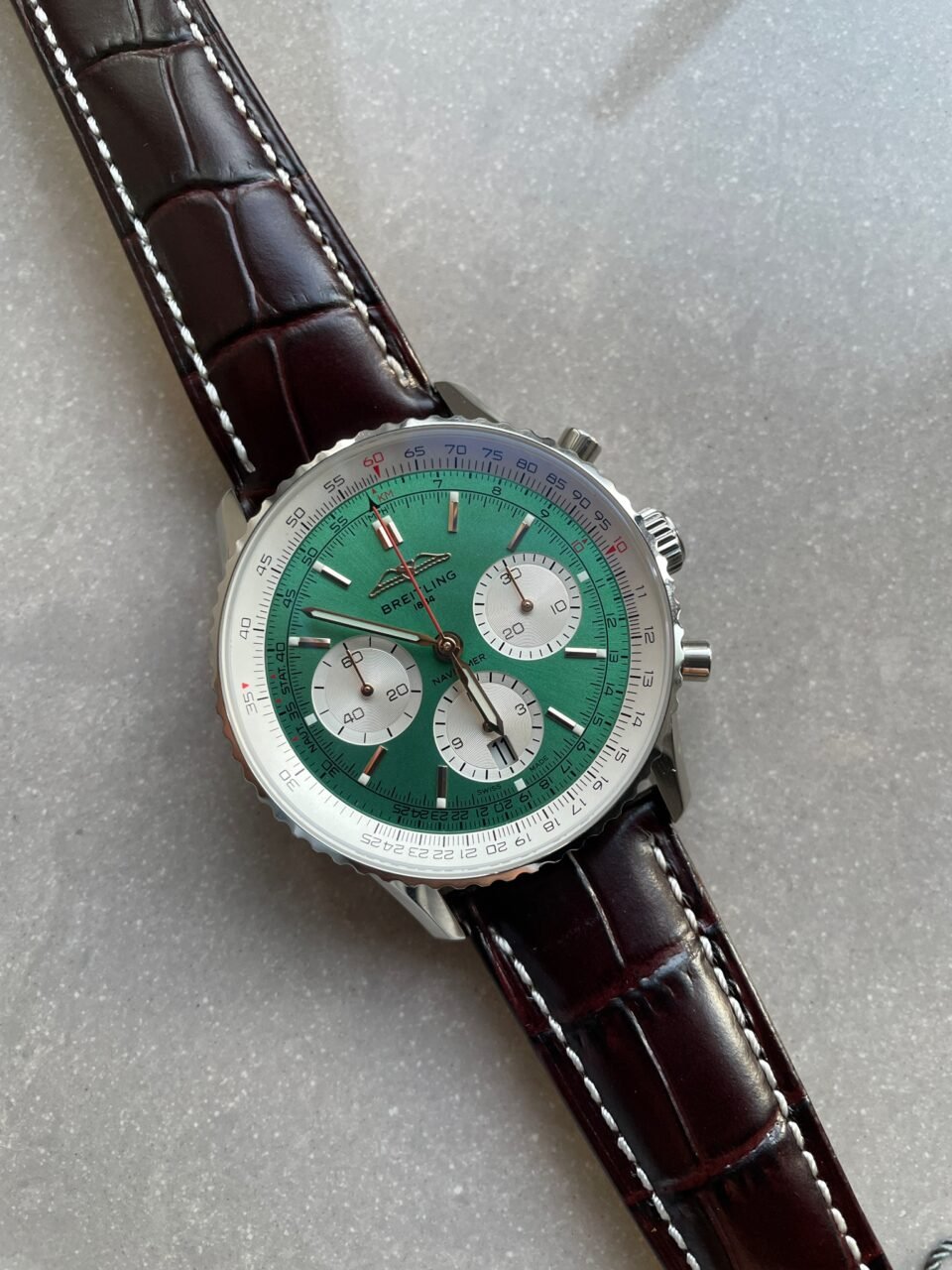 Navitimer 01 1:1 SS Green Dial on Brown leather Strap A7750 BLS Factory - Image 5