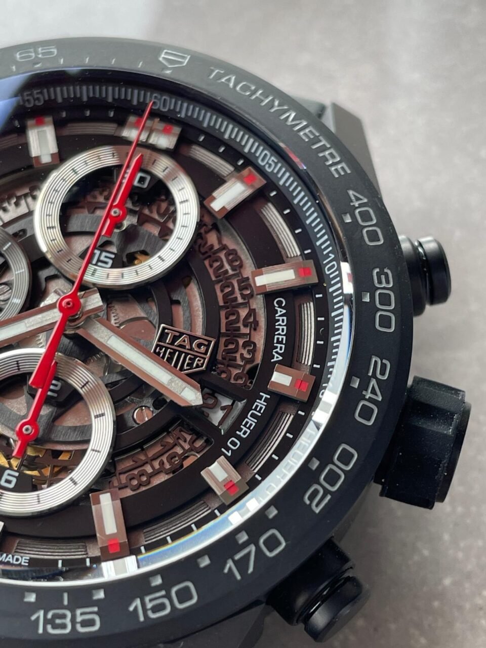 Calibre Heuer 01 Chrono 43mm Ceramic XF 1:1 Best Edition Black Skeleton Dial on Black Ceramic Strap A1887 - Image 6