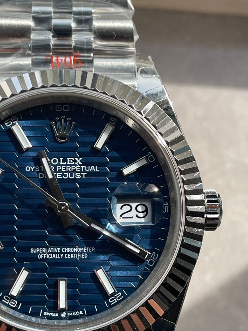 DateJust 41  SS VSF 1:1 Best Edition 904L Steel Blue Textured Dial on SS Jubilee bracelet - Image 9