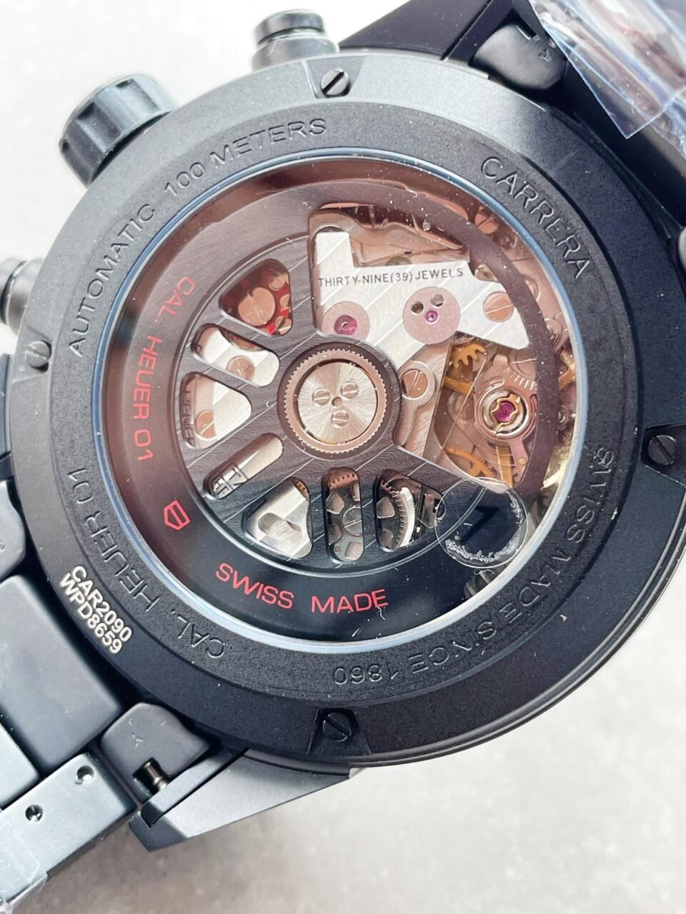 Calibre Heuer 01 Chrono 43mm Ceramic XF 1:1 Best Edition Black Skeleton Dial on Black Ceramic Strap A1887 - Image 8