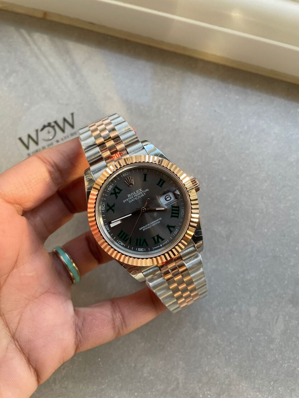 DateJust Men 41mm “wimbledon” RG and SS GMF GM Factory V2 Grey textured Dial Roman Markers with Jubilee Bracelet With tungsten steel - Image 5