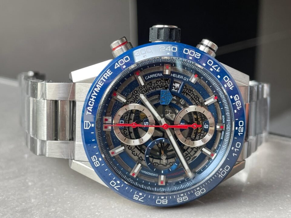 Calibre Heuer 01 Chrono 43mm Ceramic XF 1:1 Best Edition Skeleton Blue Dial on stainless steel strap A1887 - Image 6