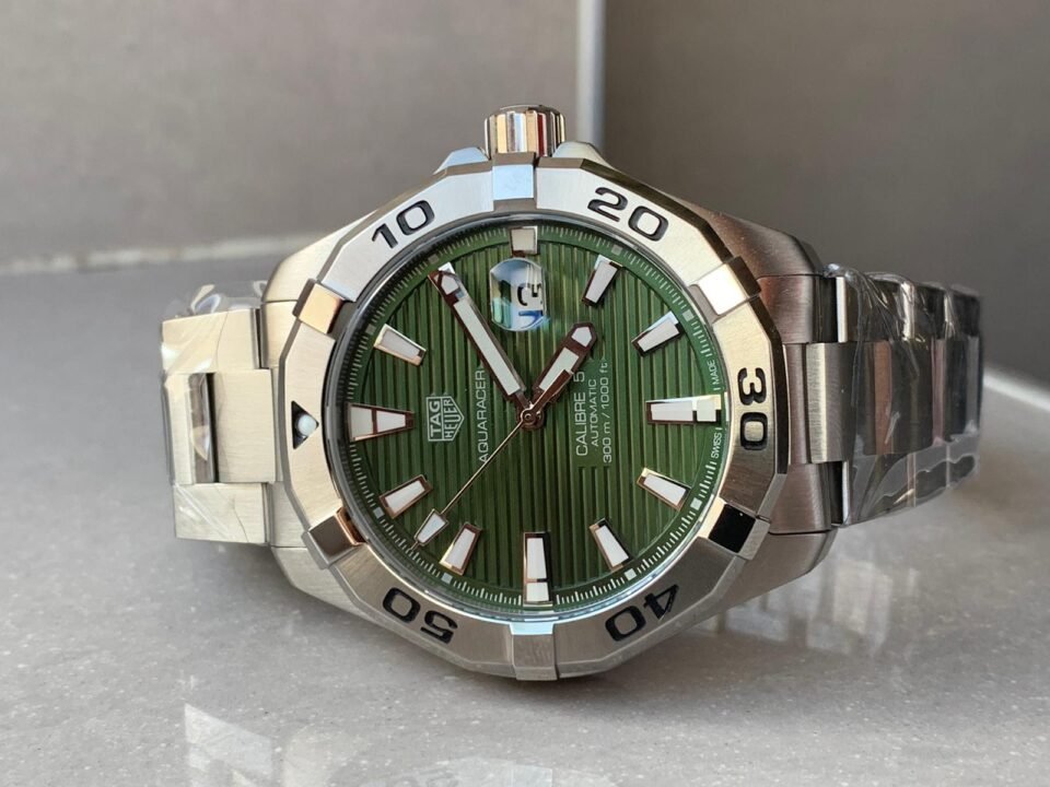 Aquaracer Calibre 5 SS 41mm OGF 1:1 Best Edition steel Bezel Green Dial on SS Bracelet SW200 - Image 3