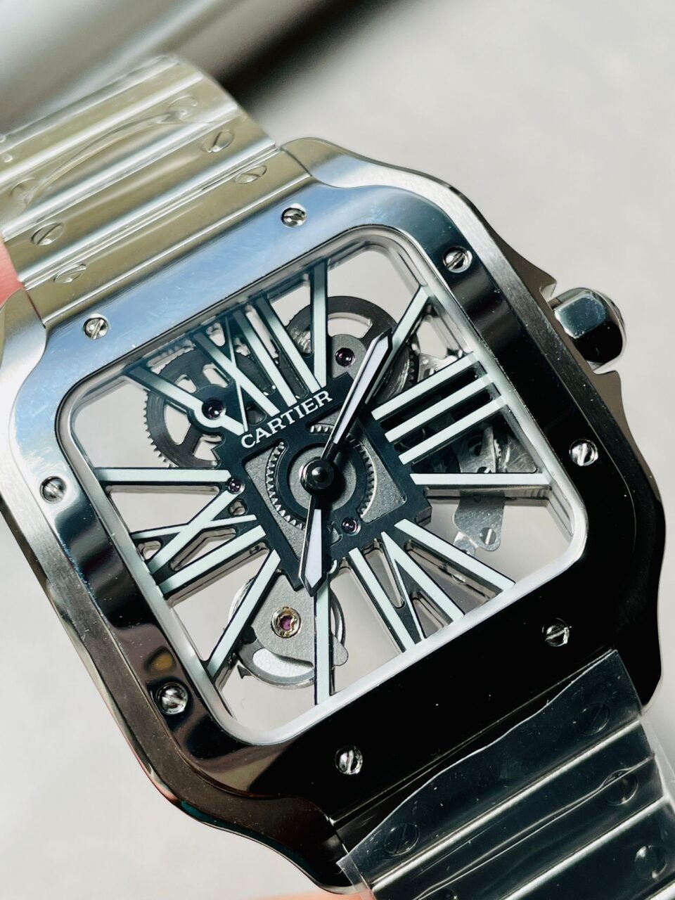 Santos skeleton SS TWF 40mm Best Edition Skeleton Dial on SS Bracelet Ronda Quartz - Image 9