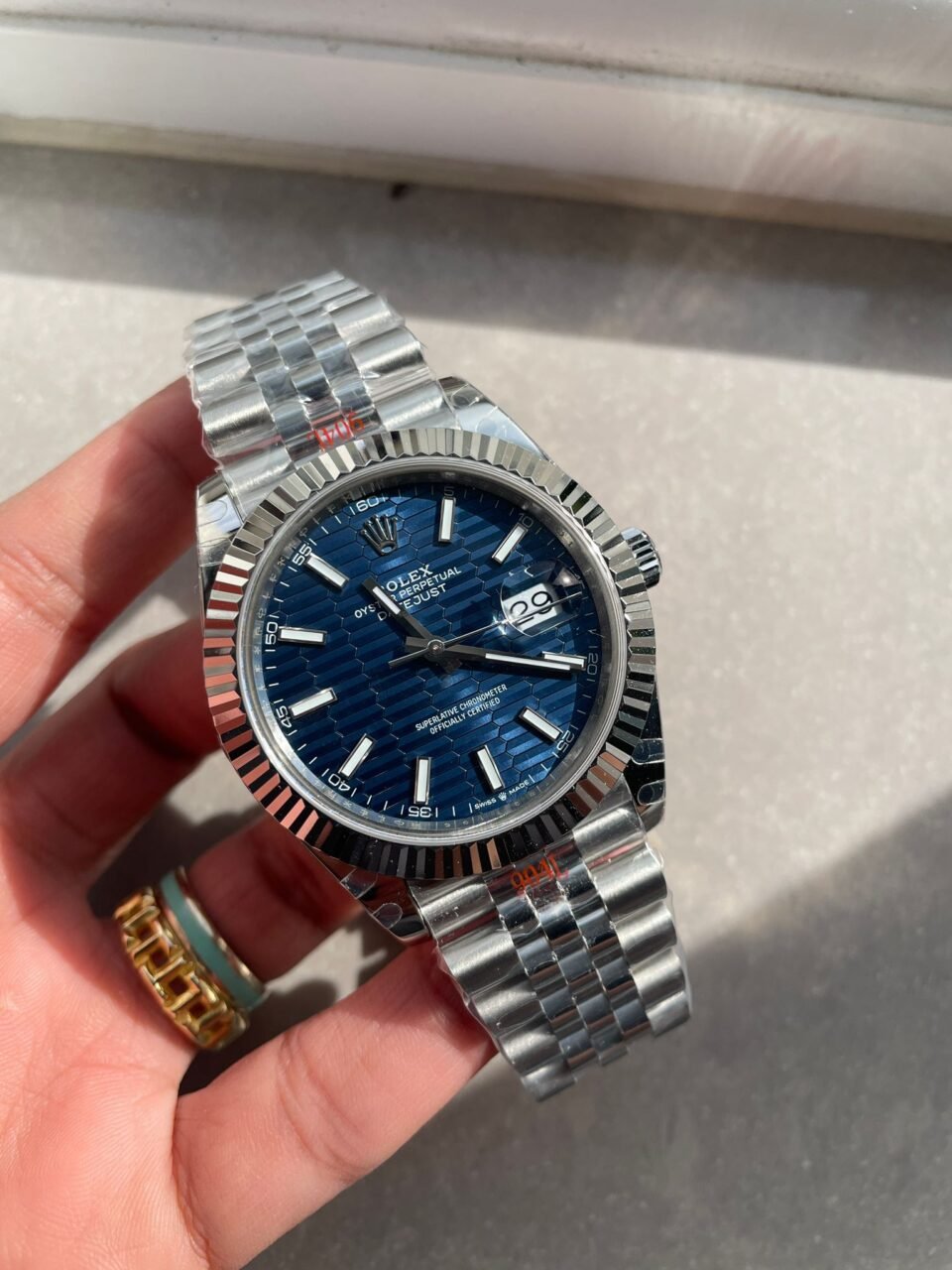 DateJust 41  SS VSF 1:1 Best Edition 904L Steel Blue Textured Dial on SS Jubilee bracelet