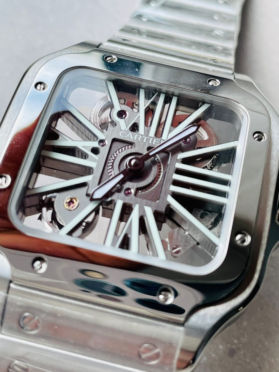 Santos skeleton SS TWF 40mm Best Edition Skeleton Dial on SS Bracelet Ronda Quartz - Image 7