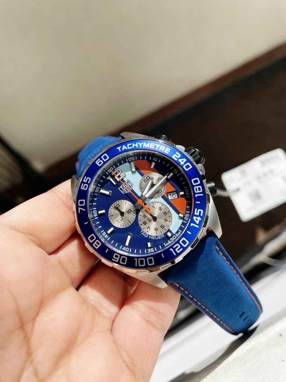 TAG Formula 1 Gulf Racing Special Edition Watch Blue dial Blue leather strap