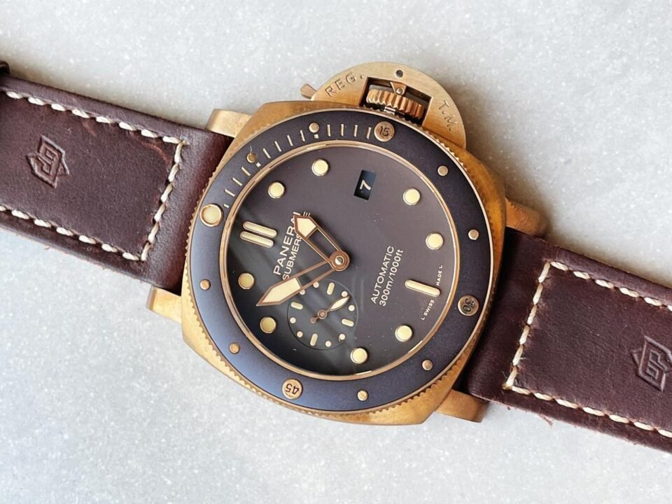 PAM968 V Bronzo VSF 1:1 Best Edition Brown Ceramic Bezel and Dial on Brown Calfskin Strap P.9010 Clone - Image 3