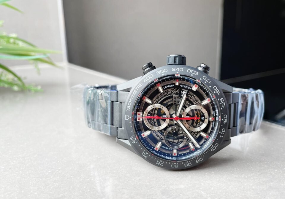 Calibre Heuer 01 Chrono 43mm Ceramic XF 1:1 Best Edition Black Skeleton Dial on Black Ceramic Strap A1887 - Image 5
