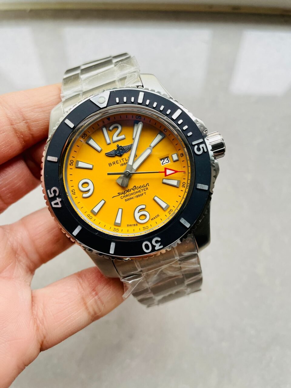 Superocean Automatic 44 TF 1:1 Best Edition Yellow Dial Black Bezel on SS Strap A2824 - Image 2