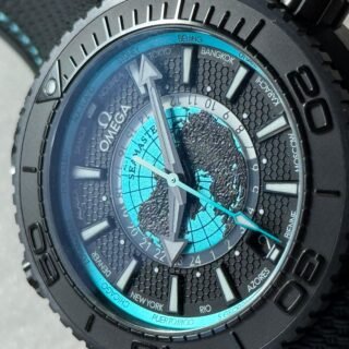 Planet Ocean 45.5mm GMT Worldtimer Real Ceramic VSF 1:1 Best Edition Black/blue Dial On Black Rubber Strap Super Clone 8938 - Image 3