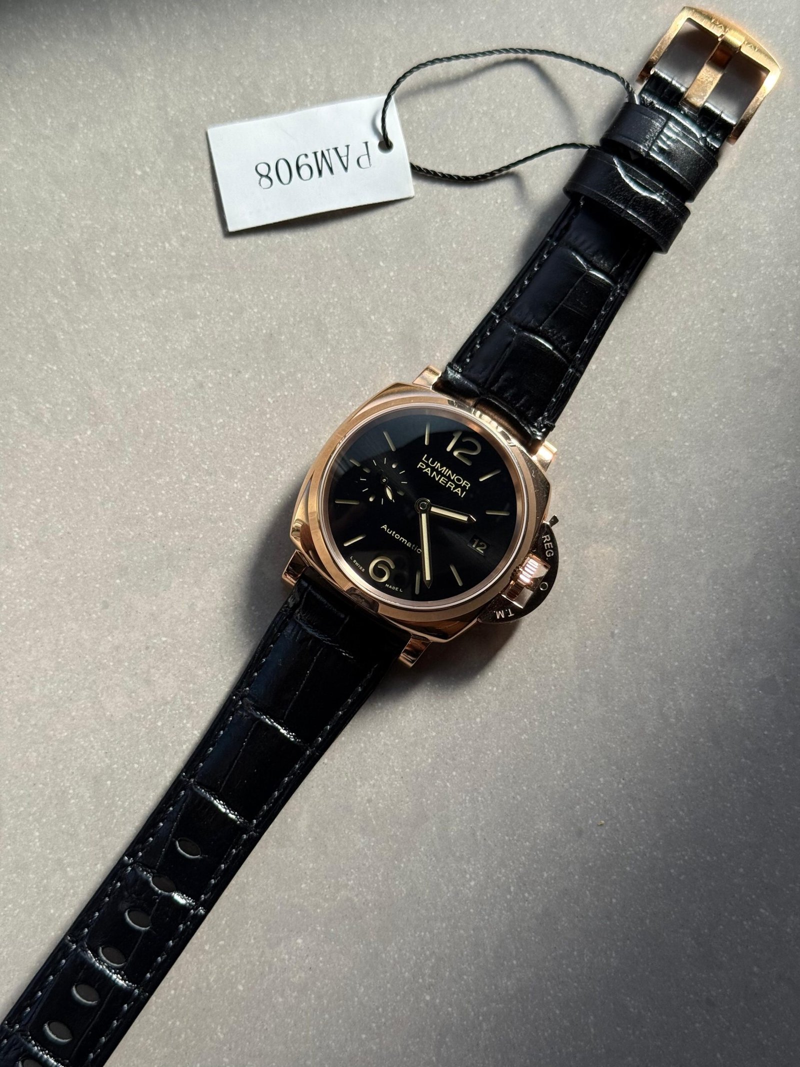 PAM908 Luminor Due VSF Best Edition Black Dial on Black Leather Strap AXXXIV - Image 7