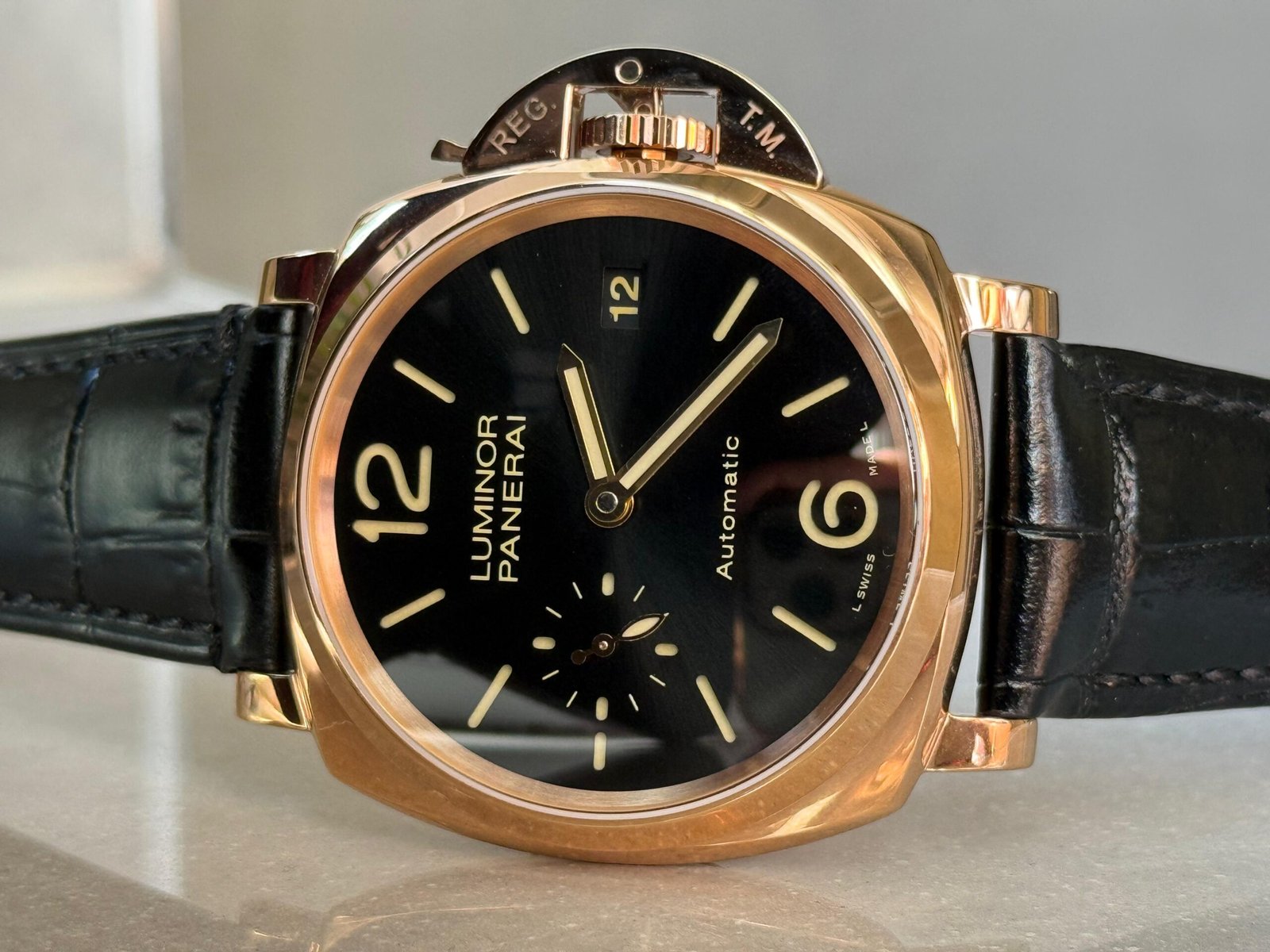 PAM908 Luminor Due VSF Best Edition Black Dial on Black Leather Strap AXXXIV - Image 3