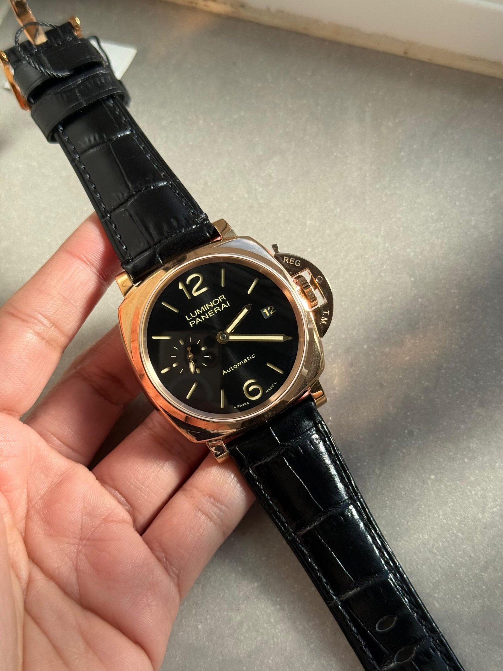 PAM908 Luminor Due VSF Best Edition Black Dial on Black Leather Strap AXXXIV - Image 6