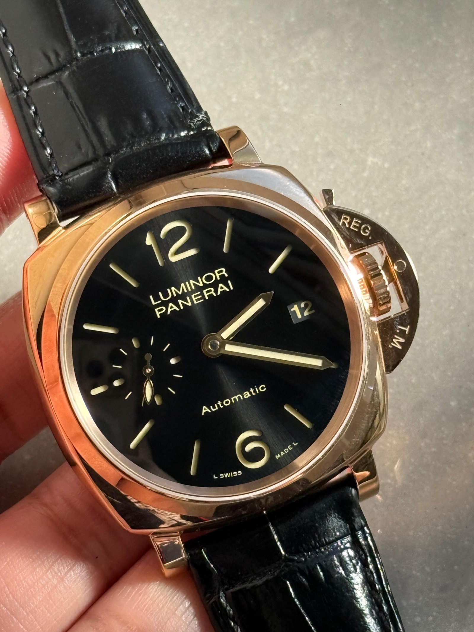 PAM908 Luminor Due VSF Best Edition Black Dial on Black Leather Strap AXXXIV - Image 5