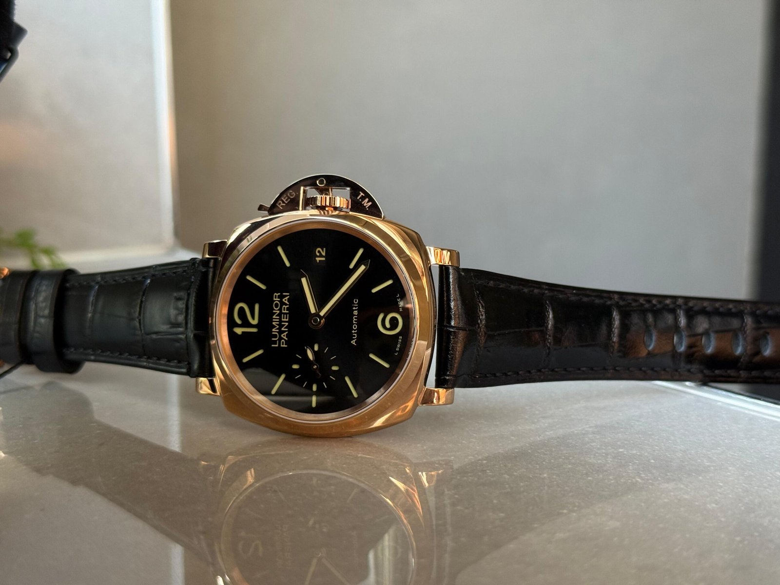 PAM908 Luminor Due VSF Best Edition Black Dial on Black Leather Strap AXXXIV - Image 4